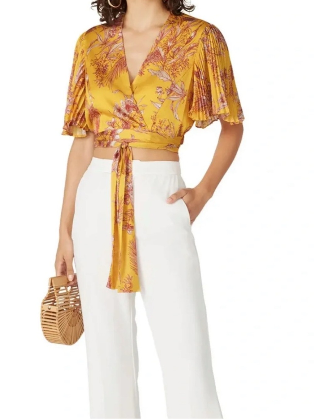 Alexis Yellow Midi Shirt with Pink Floral Print